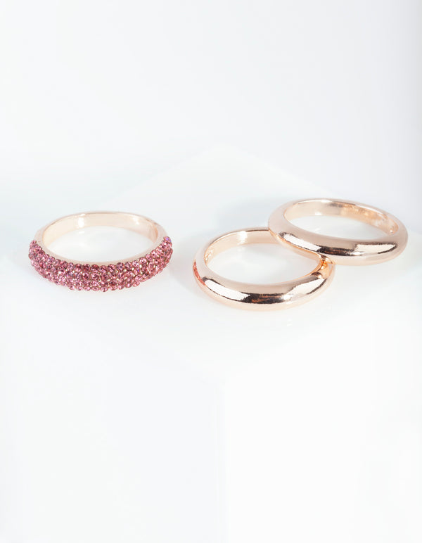Gold Diamante Curve Band Ring 3 Stack Pack