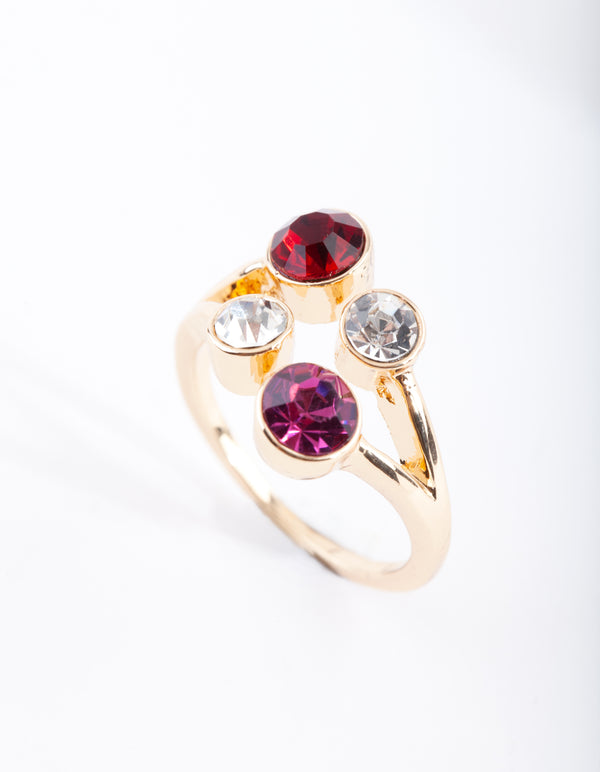 Gold Four Quarter Gem Ring