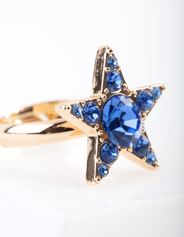Gold Blue Gem Star Ring
