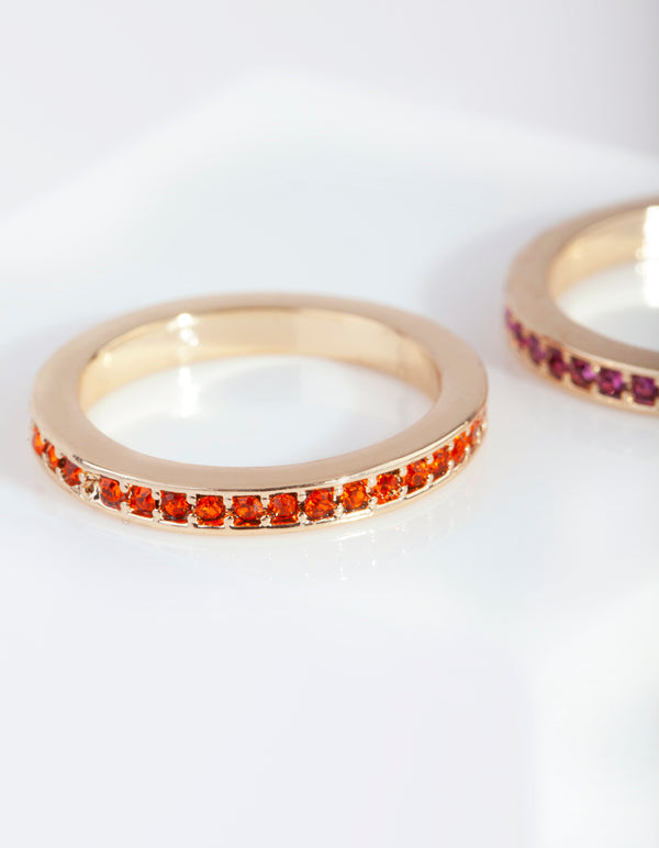 Gold Mix Diamante Ring 3 Stack Pack