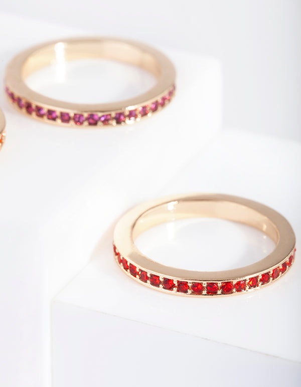 Gold Mix Diamante Ring 3 Stack Pack