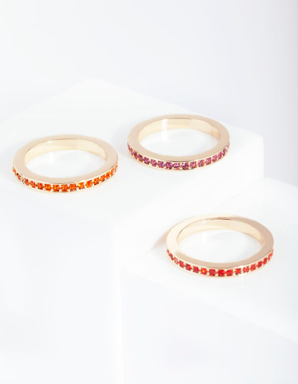Gold Mix Diamante Ring 3 Stack Pack
