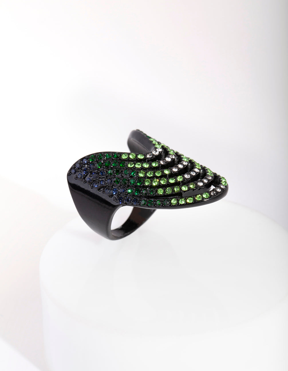 Black Diamante Drop Wave Ring