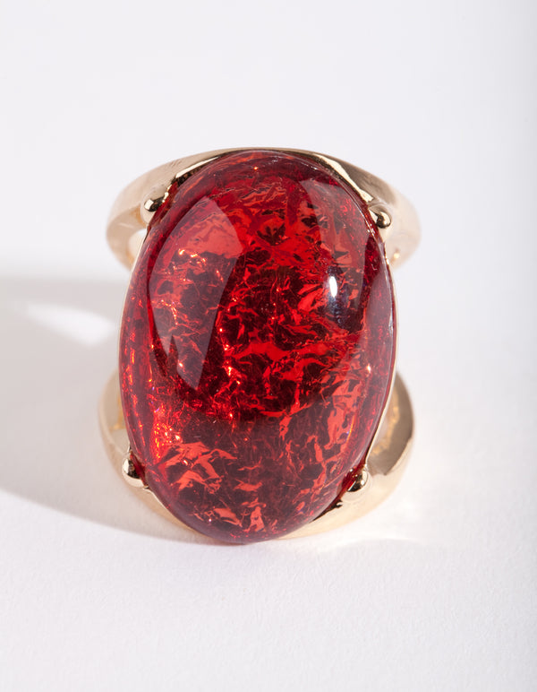 Gold Red Stone Foil Statement Ring