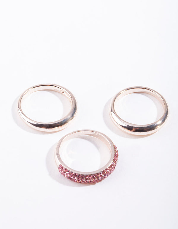 Gold Diamante Curve Band Ring 3 Stack Pack