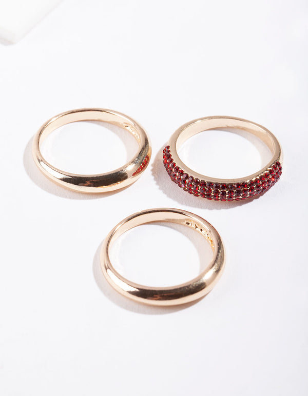 Gold Diamante Curve Band Ring Pack
