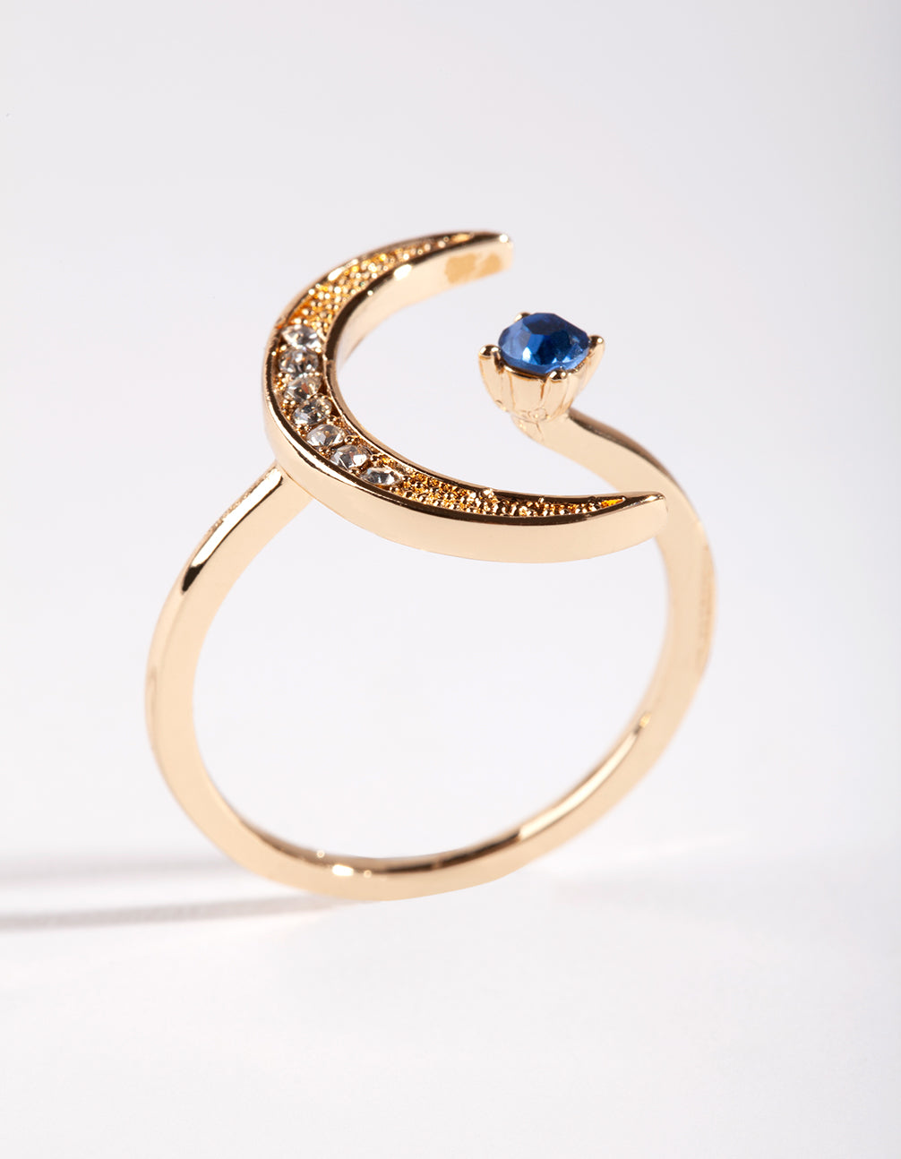 Gold Diamante Open Moon Ring