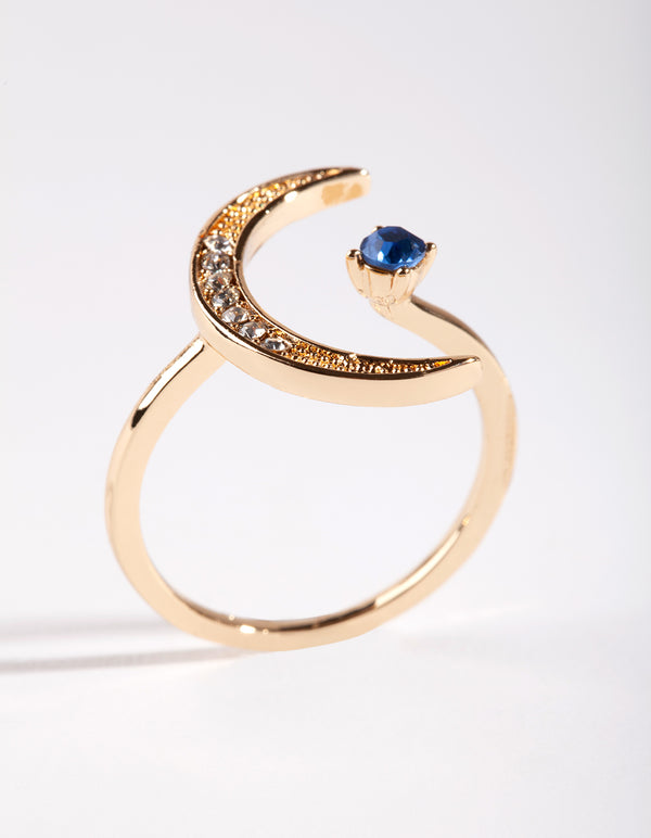 Gold Diamante Open Moon Ring