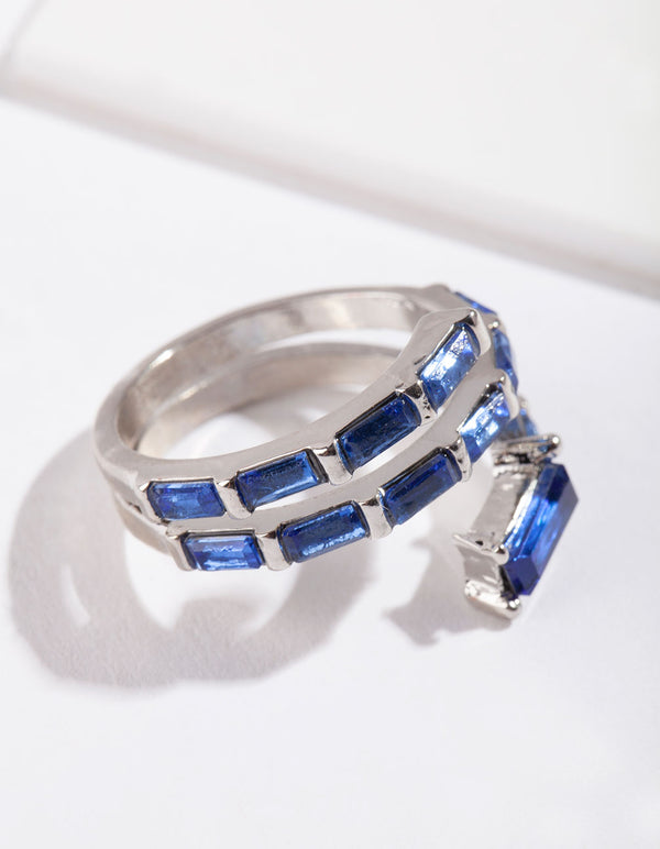 Silver Blue Gem Baguette Wrap Band Ring