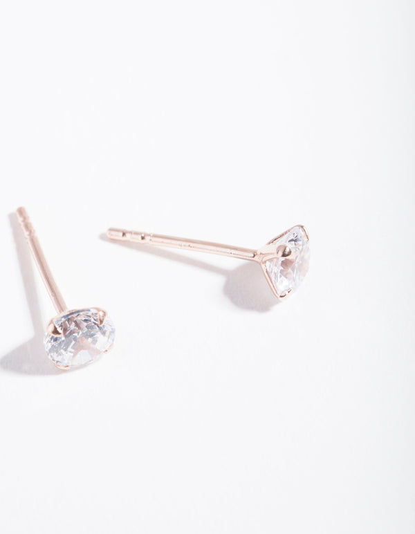 Rose Gold Plated Sterling Silver Cubic Zirconia 1/2 Carat Stud Earrings