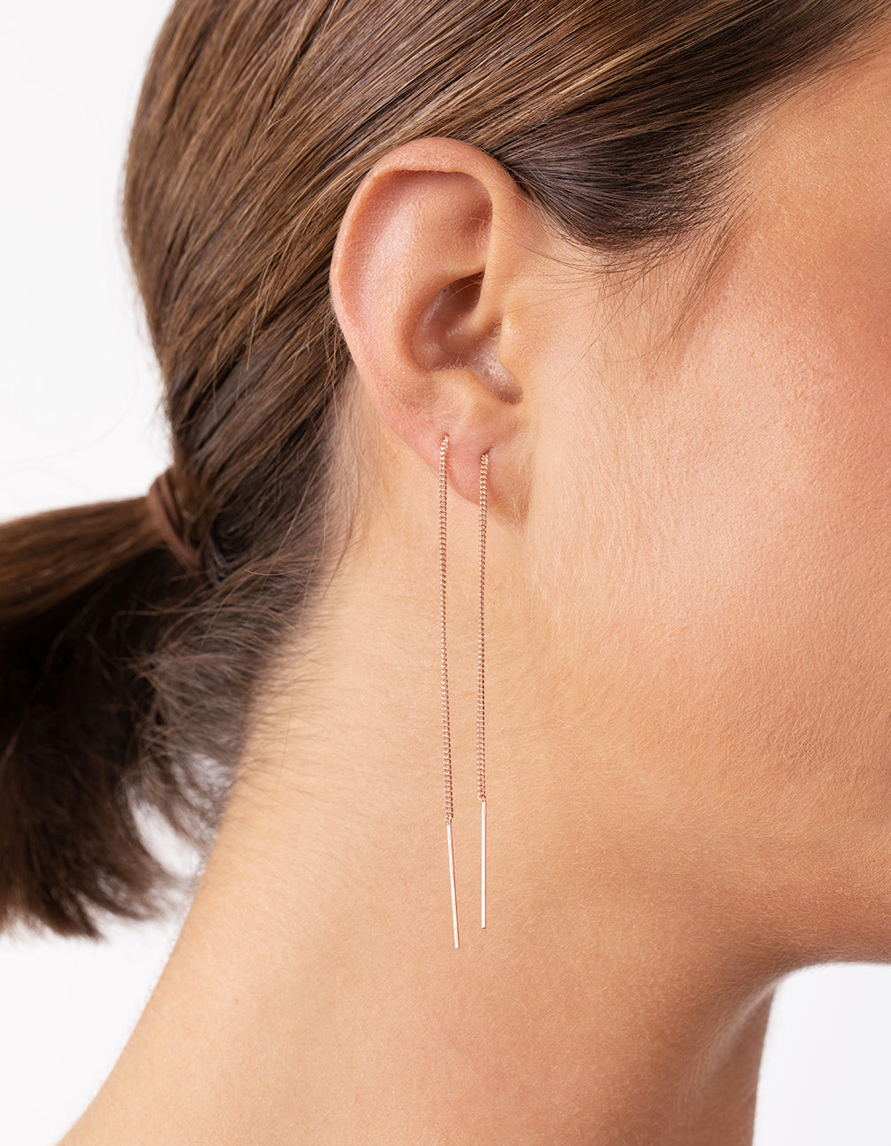 Rose Gold Plated Sterling Silver Long Chain Thread Through Earrings