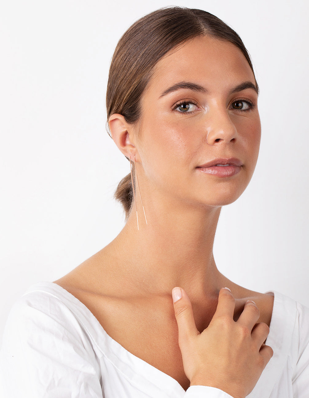 Rose Gold Plated Sterling Silver Long Chain Thread Through Earrings