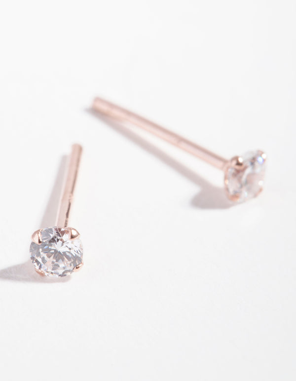 Rose Gold Plated Sterling Silver Cubic Zirconia Baby Carat Stud Earrings