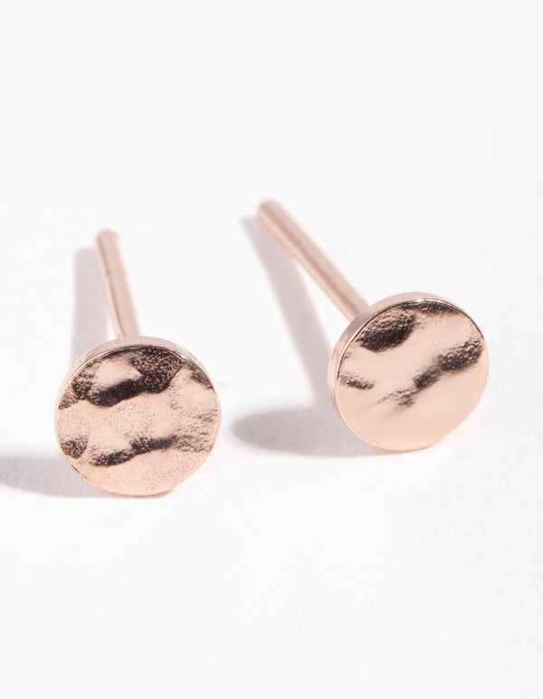 Rose Gold Plated Sterling Silver Hammered Stud Earrings