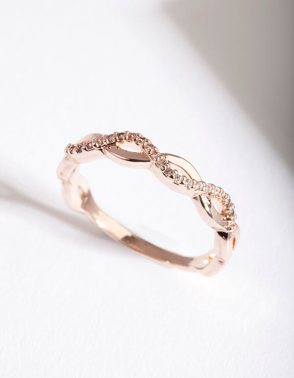 Rose Gold Cubic Zirconia Half Diamante Rope Ring