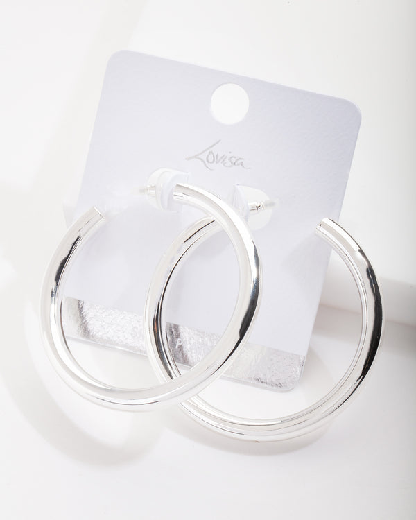 Silver Plated Large Open Hoop Earrings