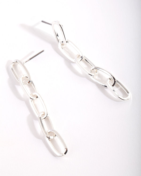 Silver Plated Fine Link Drop Earrings
