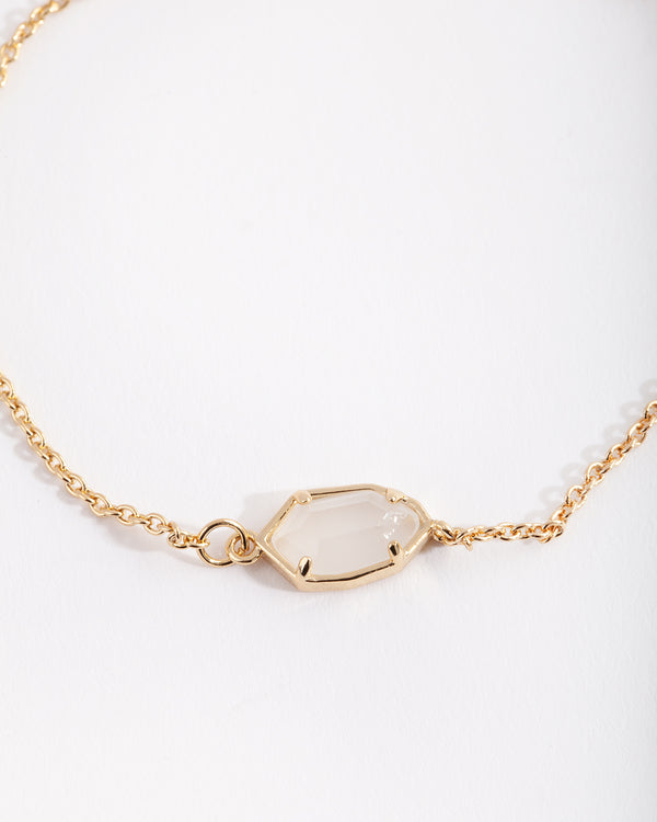Gold Plated White Quartz Bracelet