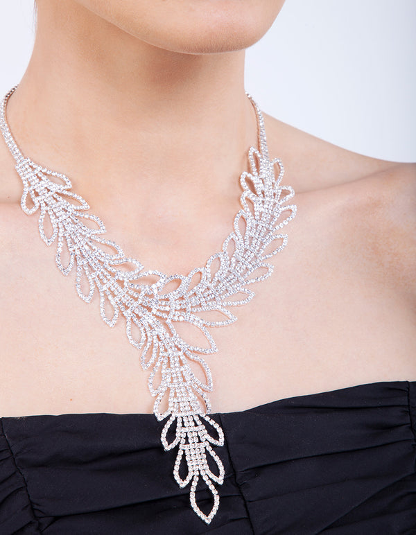 Silver Cupchain Leaf Y Necklace