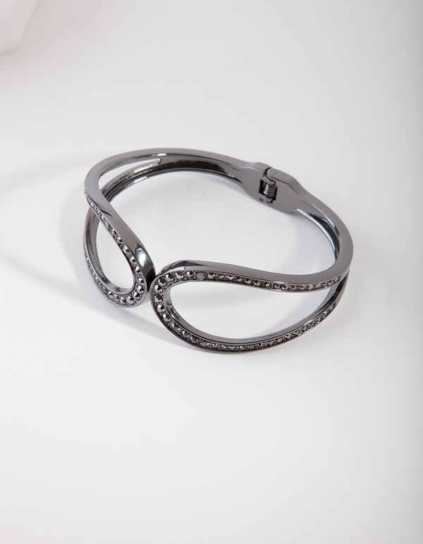 Gunmetal Diamante Loop Clamp Bracelet