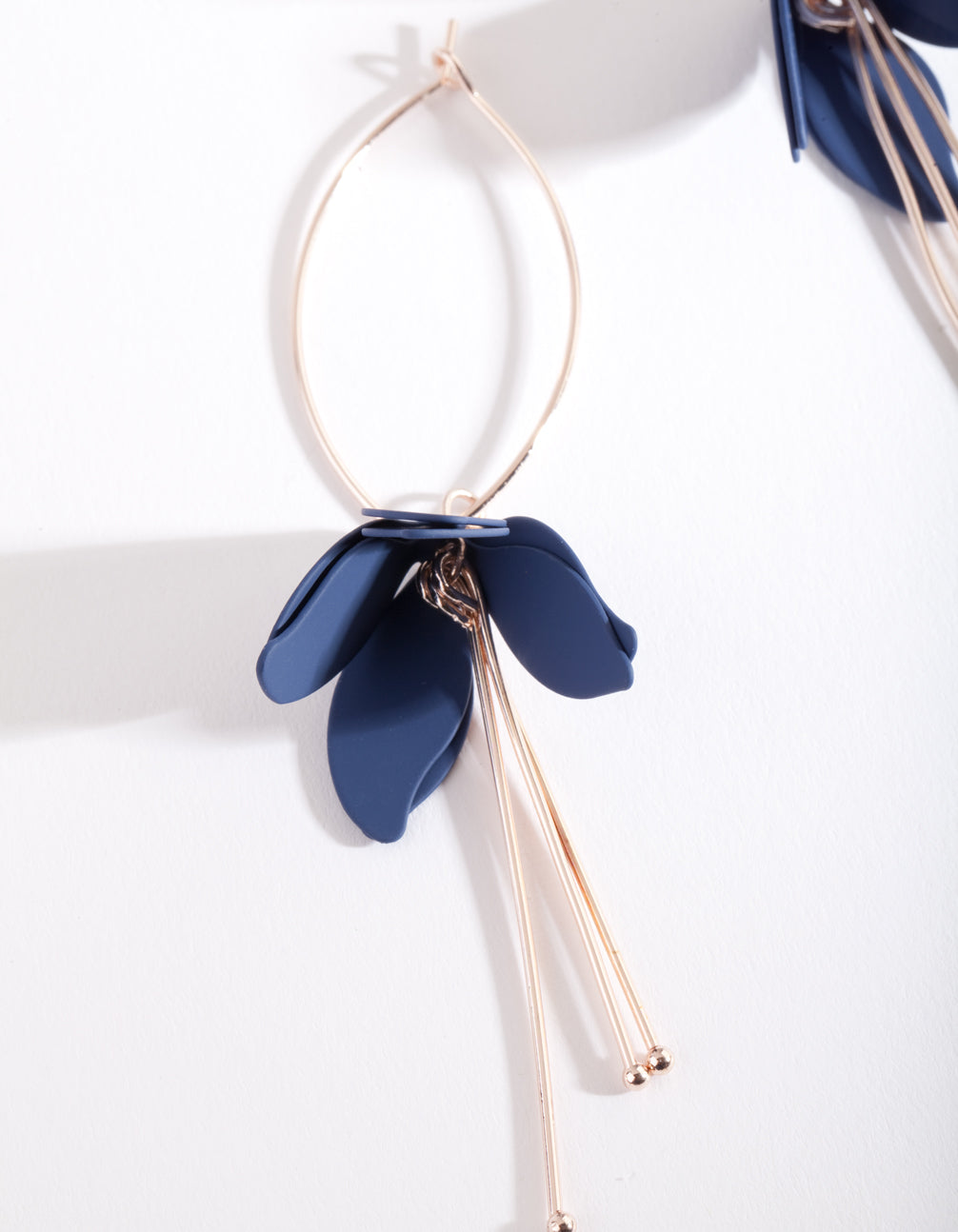 Rose Gold Blue Flower Drop Earrings