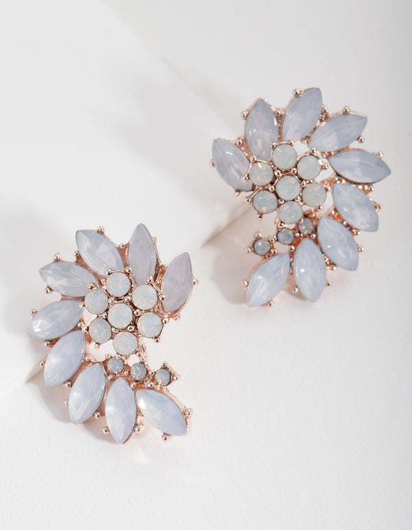 White Rose Gold Gem Stud Earrings