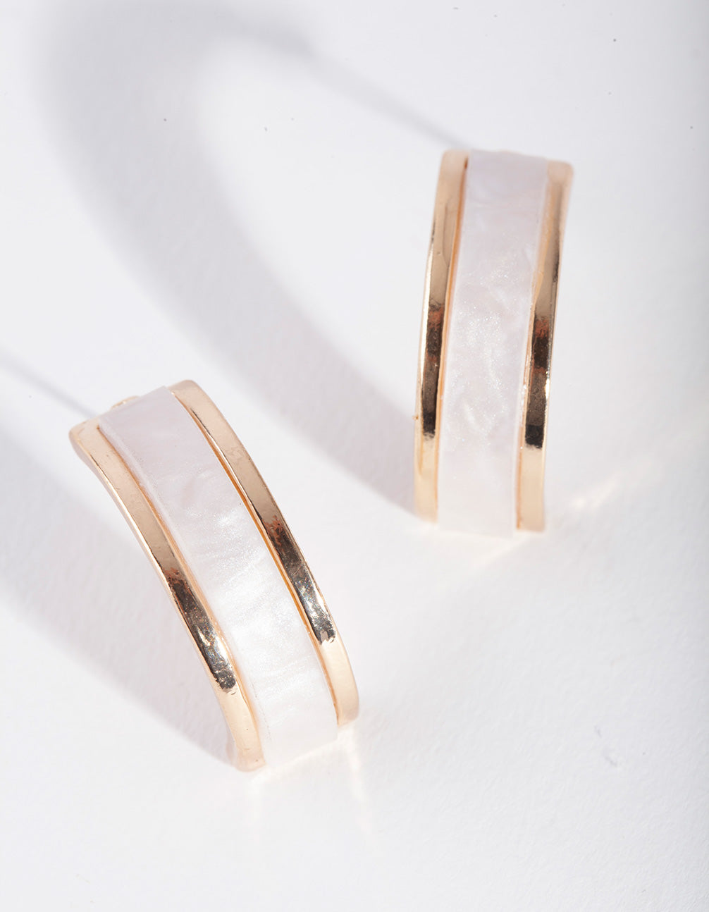 Gold White Curve Stud Earrings