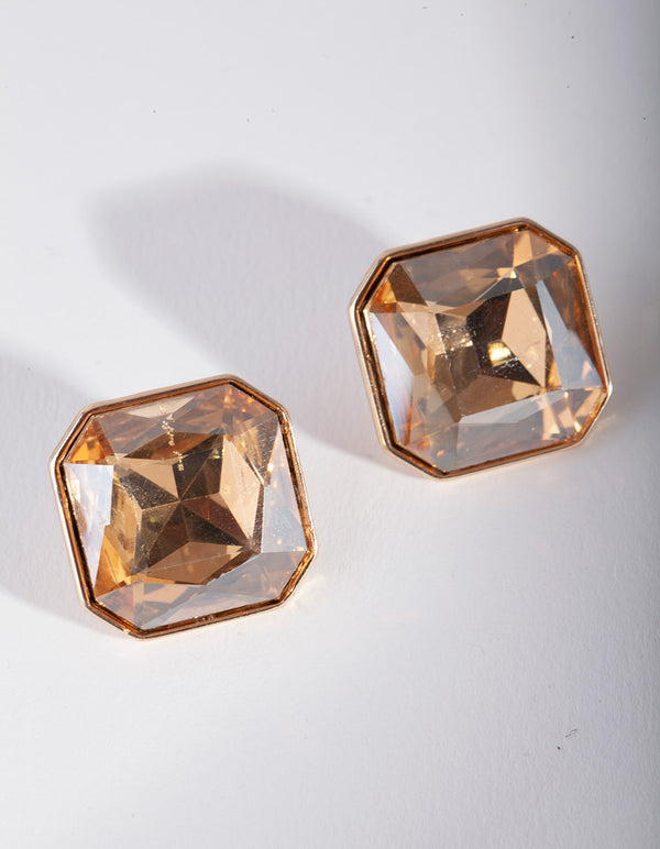 Gold Large Stone Stud Earrings