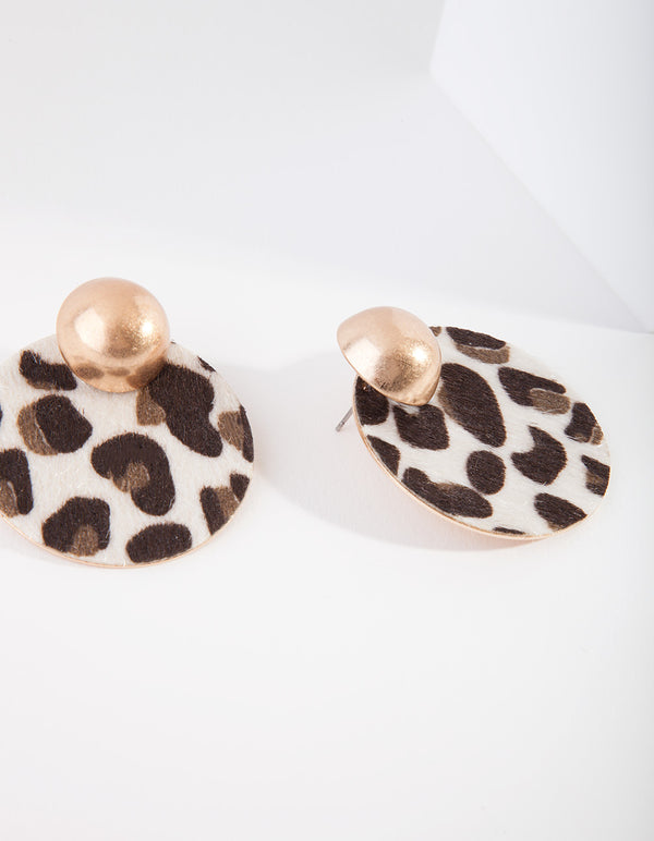 Gold Fluffy Leopard Circle Earrings