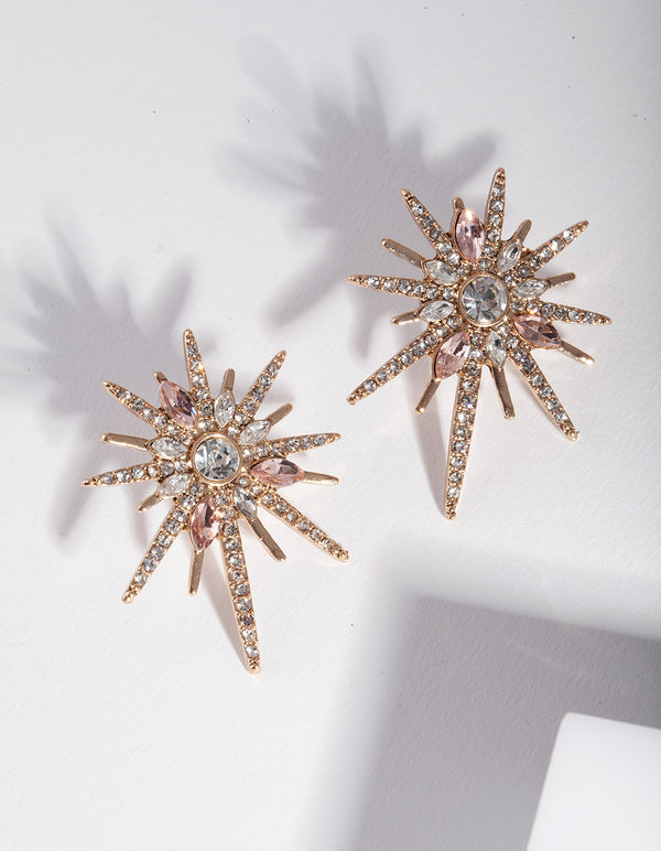 Antique Gold Spikey Diamond Star Earrings