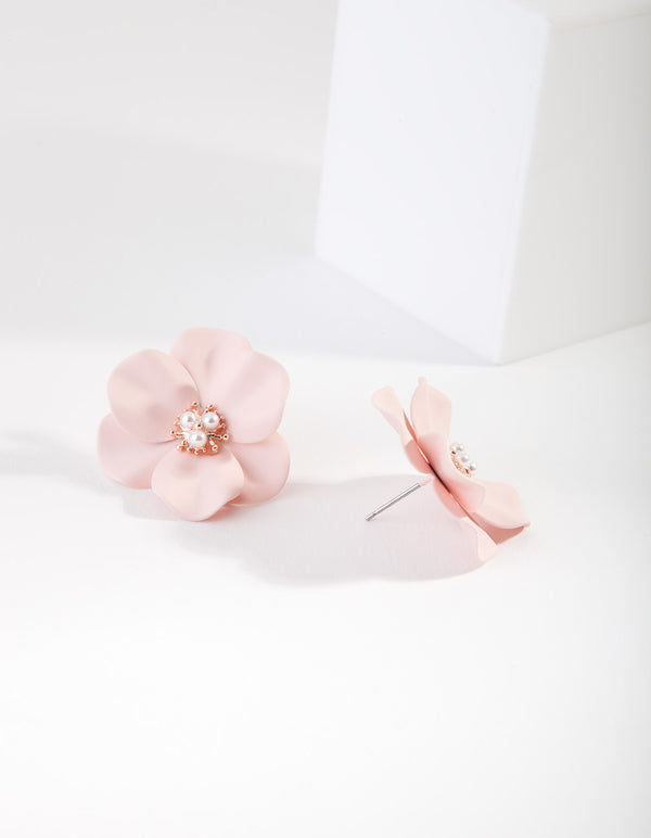 Pink Matte Flower Earrings