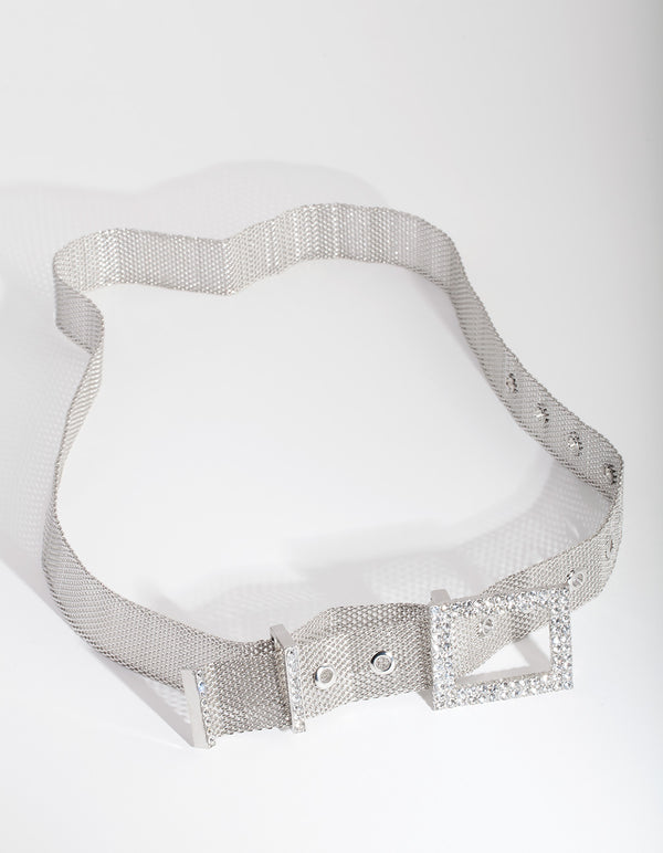 Silver Diamante Square Belt