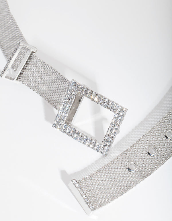 Silver Diamante Square Belt