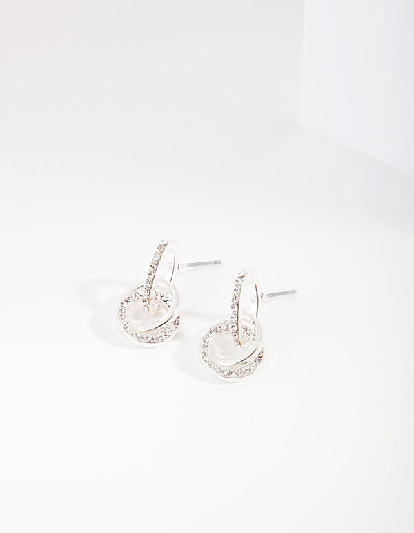 Silver Diamond Simulant Crystal Link Earrings