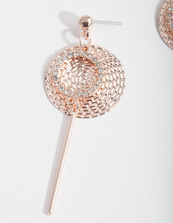 Rose Gold Textured Disc Drop Earrings