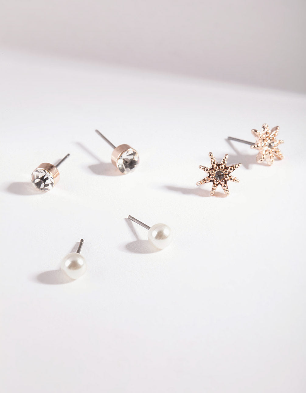 Rose Gold Pearly Diamante Pack Earring