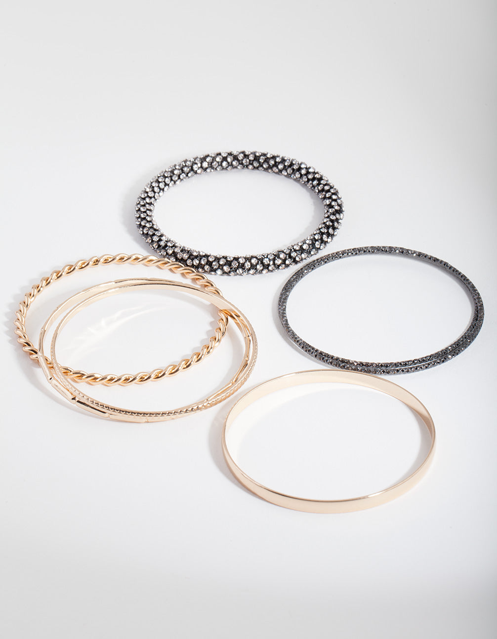 Black & Gold Diamante Bangle 7-Pack