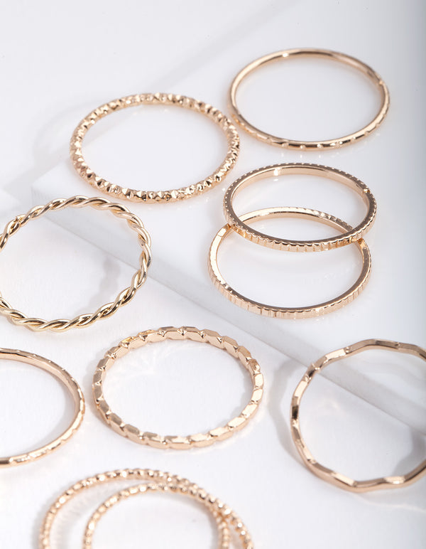 Gold Textured Mixed Size Ring Pack