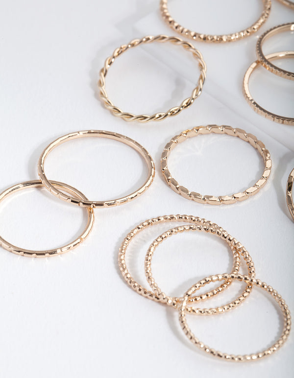 Gold Textured Mixed Size Ring Pack
