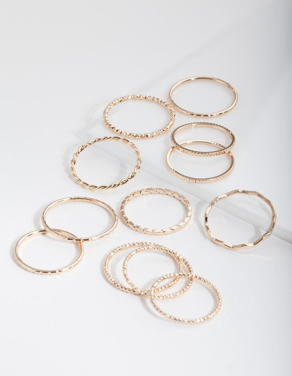 Gold Textured Mixed Size Ring Pack