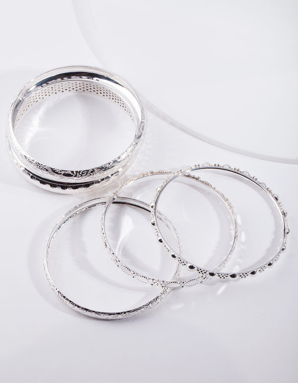 Silver Floral Pattern Bracelet 5-Pack