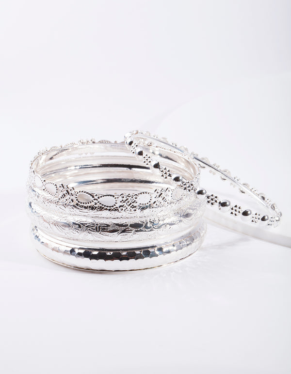 Silver Floral Pattern Bracelet 5-Pack