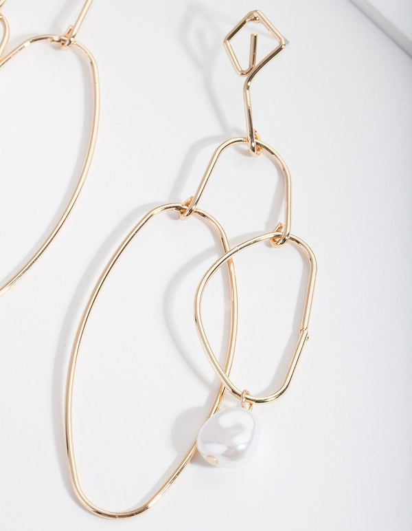 Gold Organic Shape & Pearl Drop Earrings