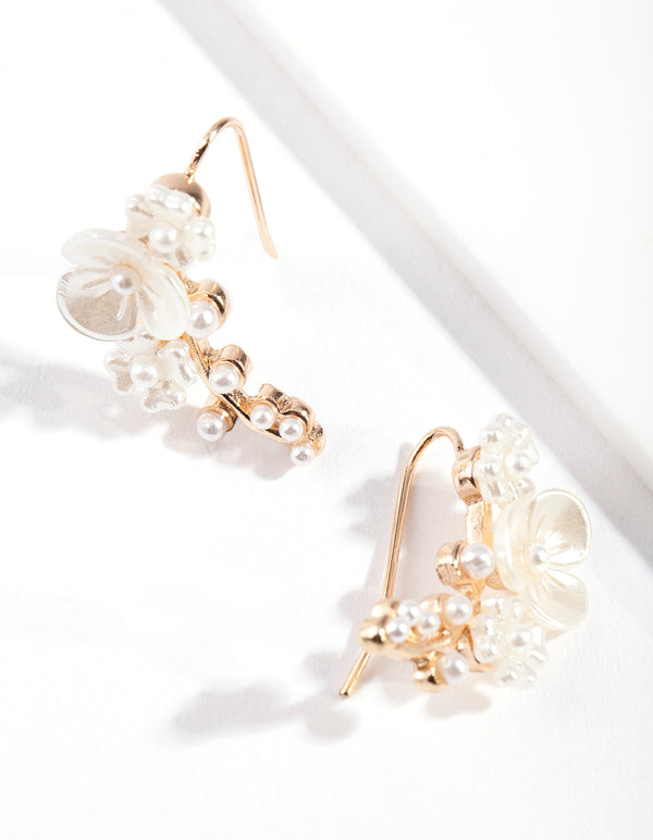 Gold Flower Crawler Earrings