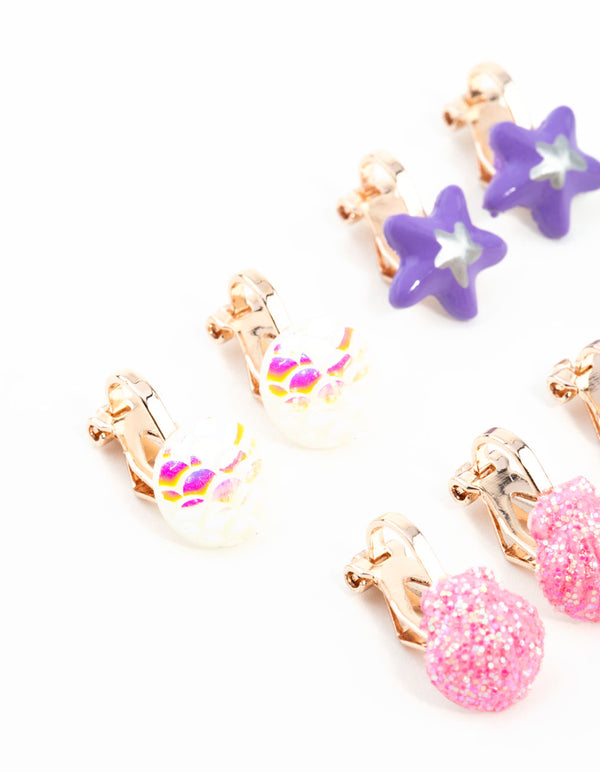 Kids Rose Gold Mermaid Clip-On Earring 5-Pack