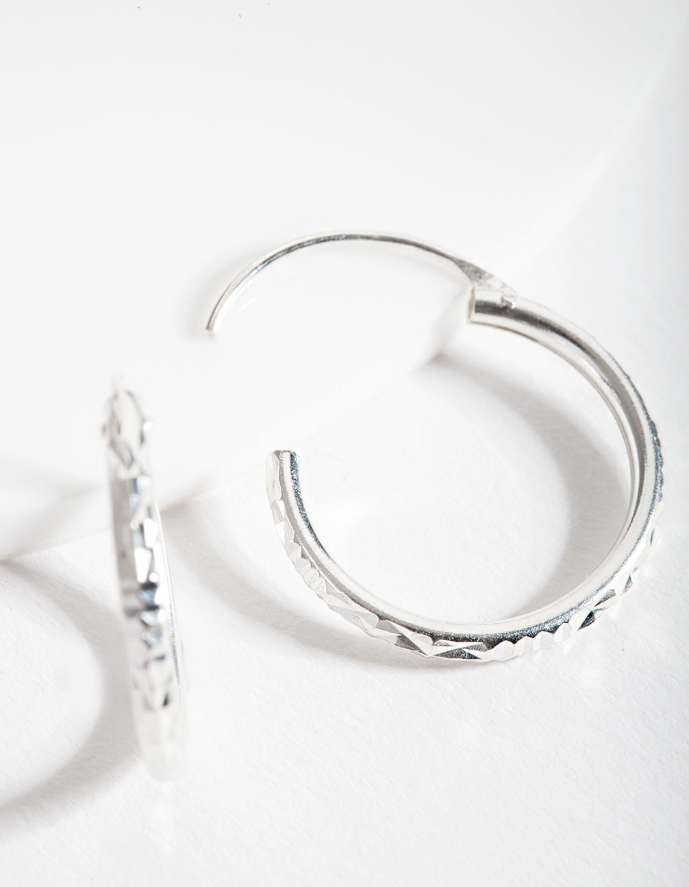 Sterling Silver Facet Hoop Earrings