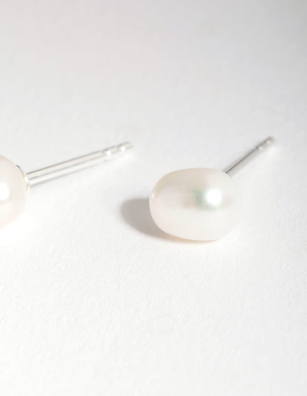 Sterling Siver Organic Freshwater Pearl Stud Earrings