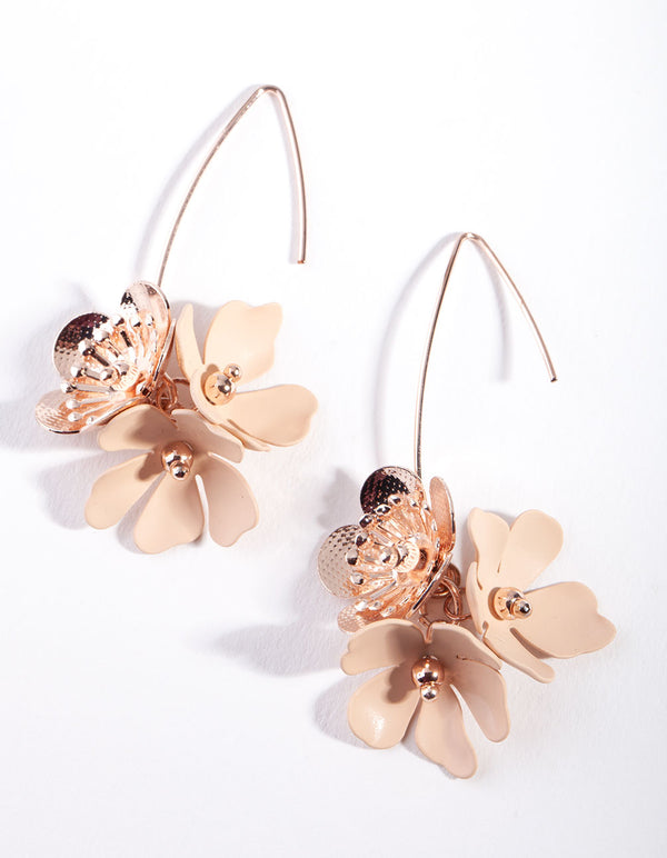 Rose Gold Matte Pink Flower Earrings