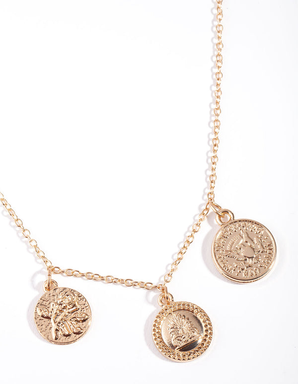Gold Triple Coin Short Necklace