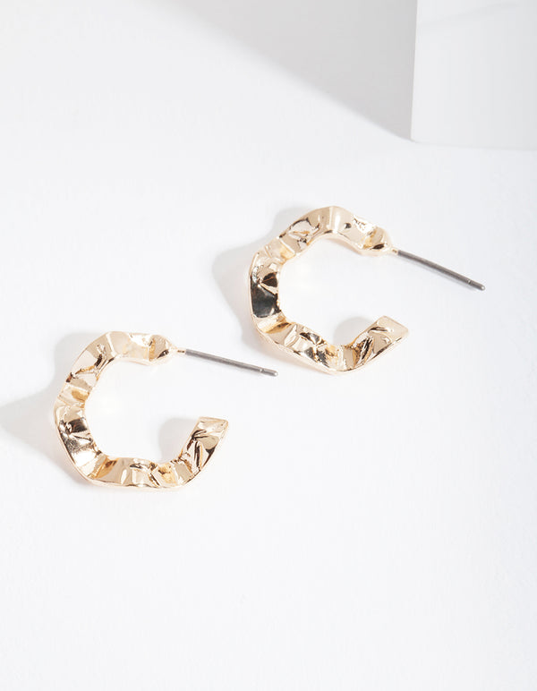 Gold Mini Wave Hoop Earrings